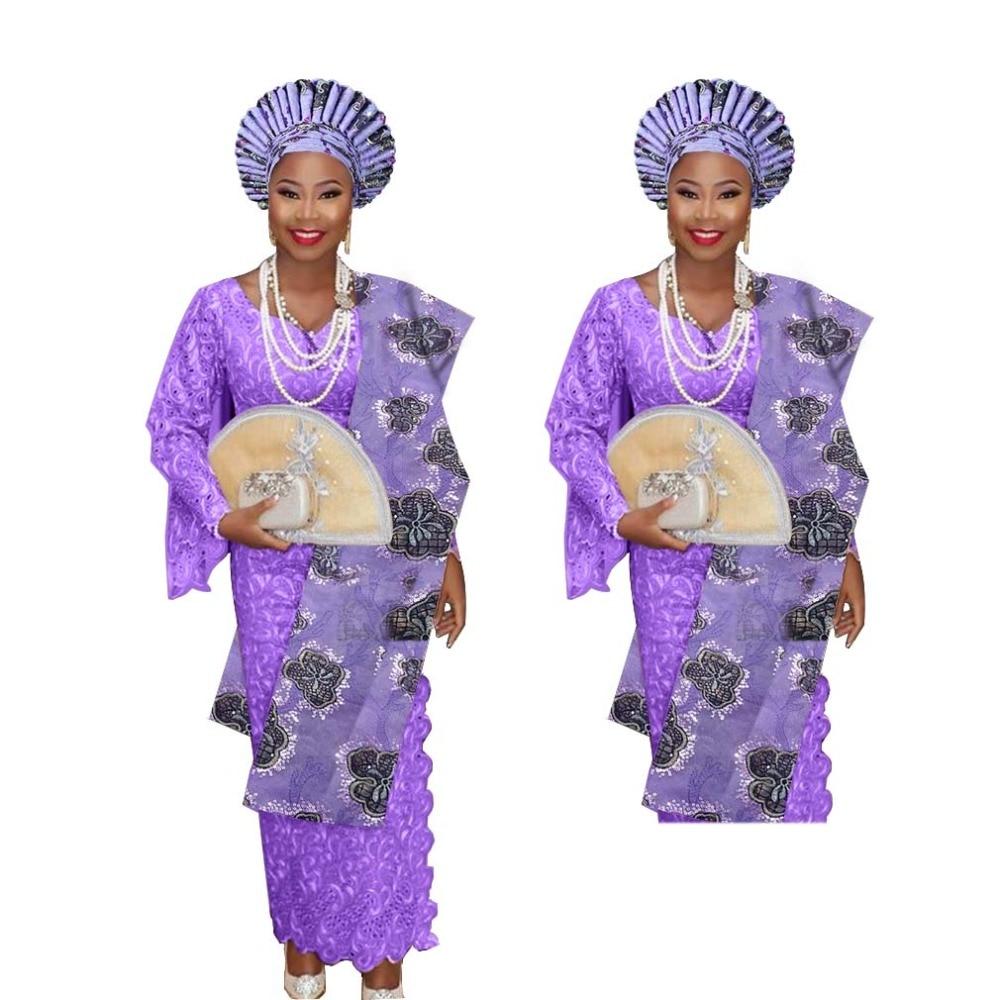 Free shipping nigerian gele headtie aso oke with the shoulder gele turban for women