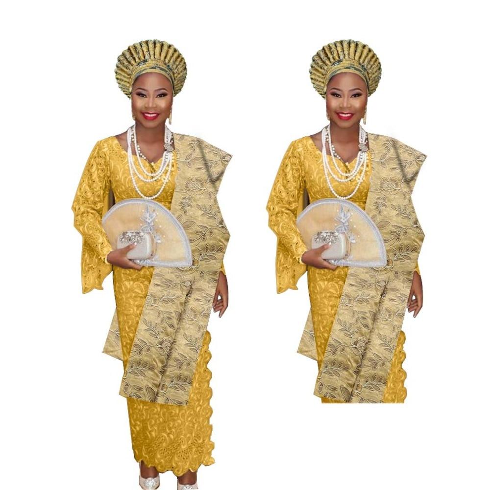 Free shipping nigerian gele headtie aso oke with the shoulder gele turban for women