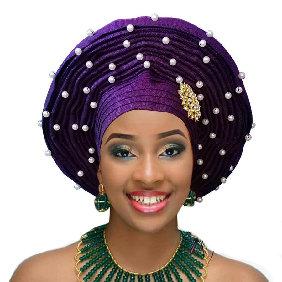 African gele already heatie Aso oke headtie with beads african headwear for women free shipping