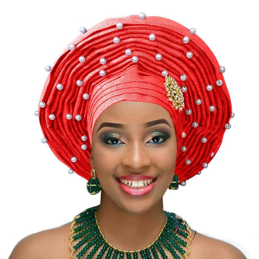 African gele already heatie Aso oke headtie with beads african headwear for women free shipping
