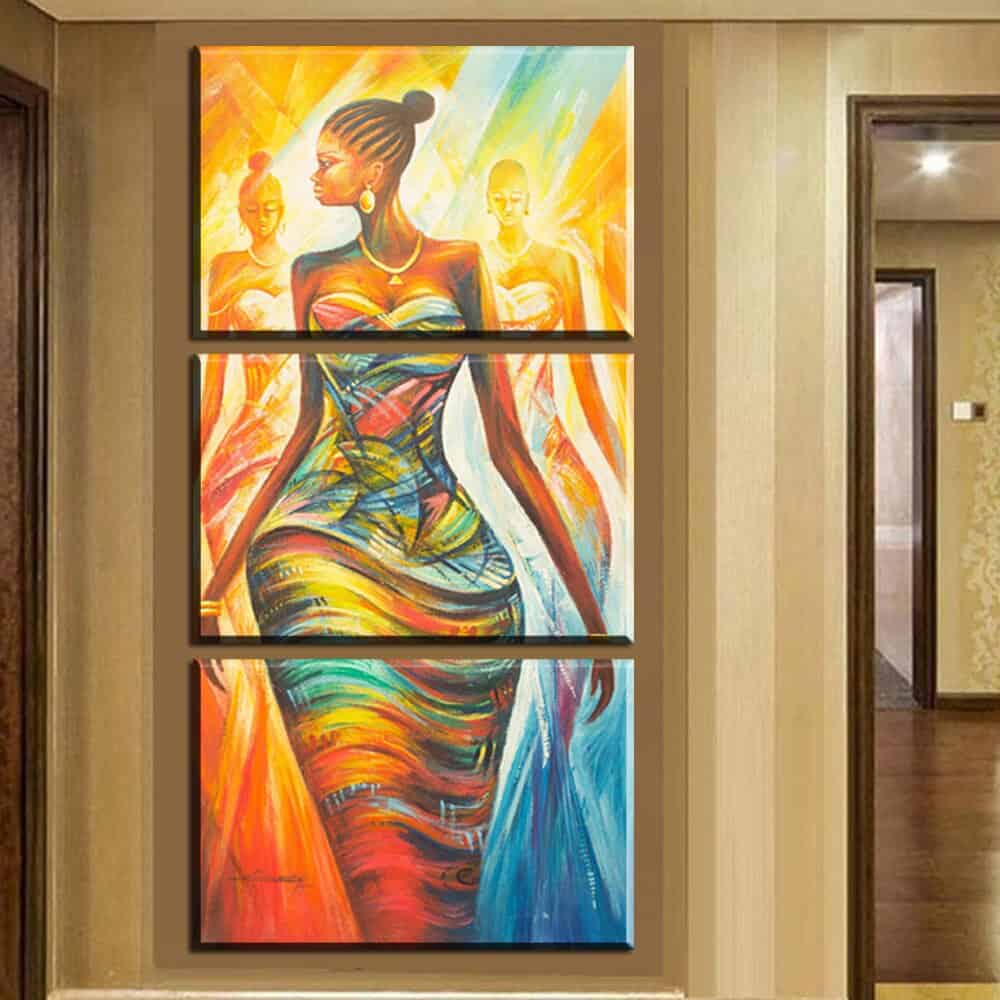 3pcs canvas wall art 100%handpainted modern abstract african women canvas painting wall art for living room decoration unframed