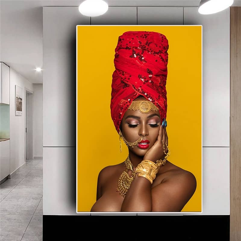 Black and Gold Sexy Lips Nude African Art Woman Oil Painting on Canvas Cuadros Posters and Prints Wall Picture for Living Room