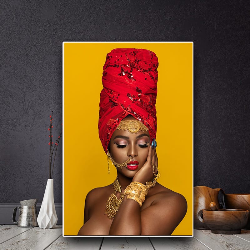 Black and Gold Sexy Lips Nude African Art Woman Oil Painting on Canvas Cuadros Posters and Prints Wall Picture for Living Room