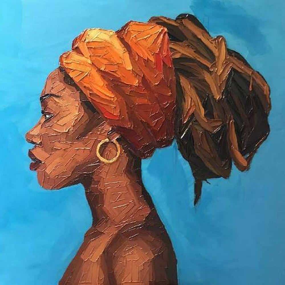 American African Woman Portrait Artwork Oil Knife Canvas Painting for Bedroom Hallway Office Wall Decor Vintage Home Decorations