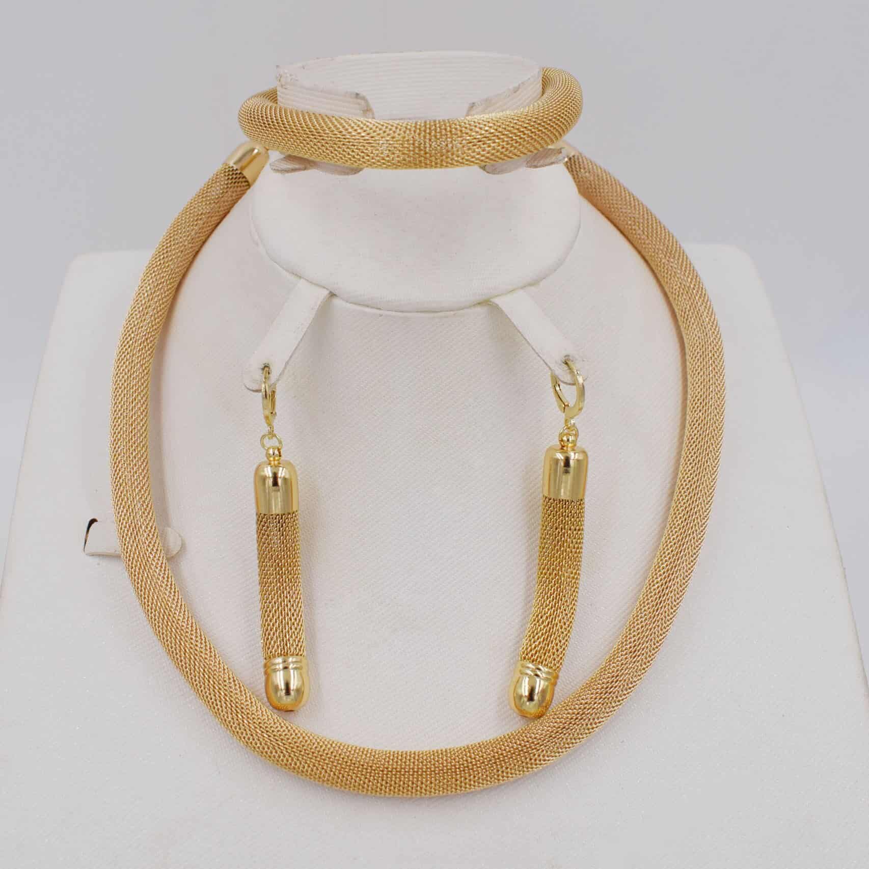 Gold Color Jewelry Set For African Women Beads Fashion Jewelry Necklace Set Earring Jewelry