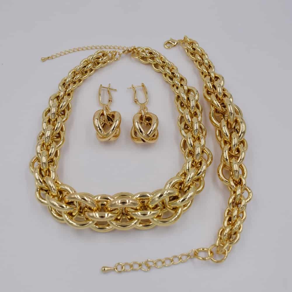 High Quality Italy 750 Gold Color Jewelry Set For Women african beads jewlery fashion necklcace set earring ethiopian jewelry