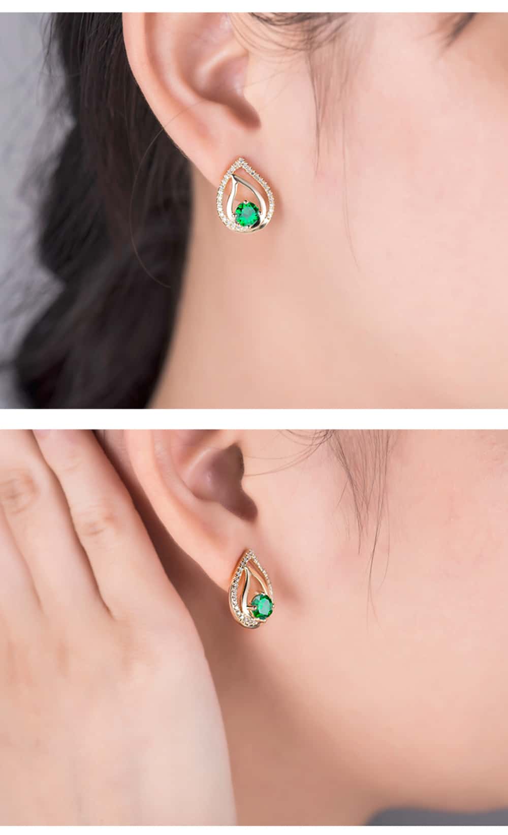 LOVERJEWELRY Lady Stud Earrings Real 18K Yellow Gold Natural Round Tsavorite Classic Earrings For Women Party Office Jewelry