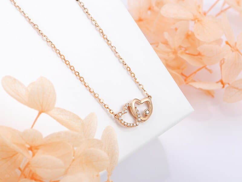 18K Gold Diamond Necklace Pendant Love Heart Lock Chain Charm Gift Simple Fashion Real Natural Pure Women Lover Wedding Party