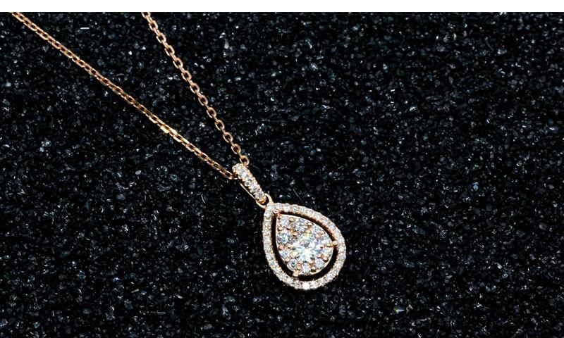 AULEEZE Classic Water Drop Design 0.6cttw Real Diamond Pendant Necklace 18K Solid Yellow Gold Natural Diamond Pendant For Women