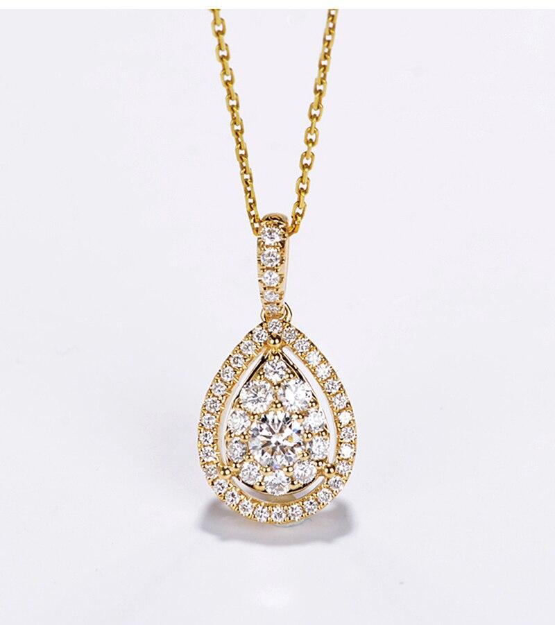 AULEEZE Classic Water Drop Design 0.6cttw Real Diamond Pendant Necklace 18K Solid Yellow Gold Natural Diamond Pendant For Women