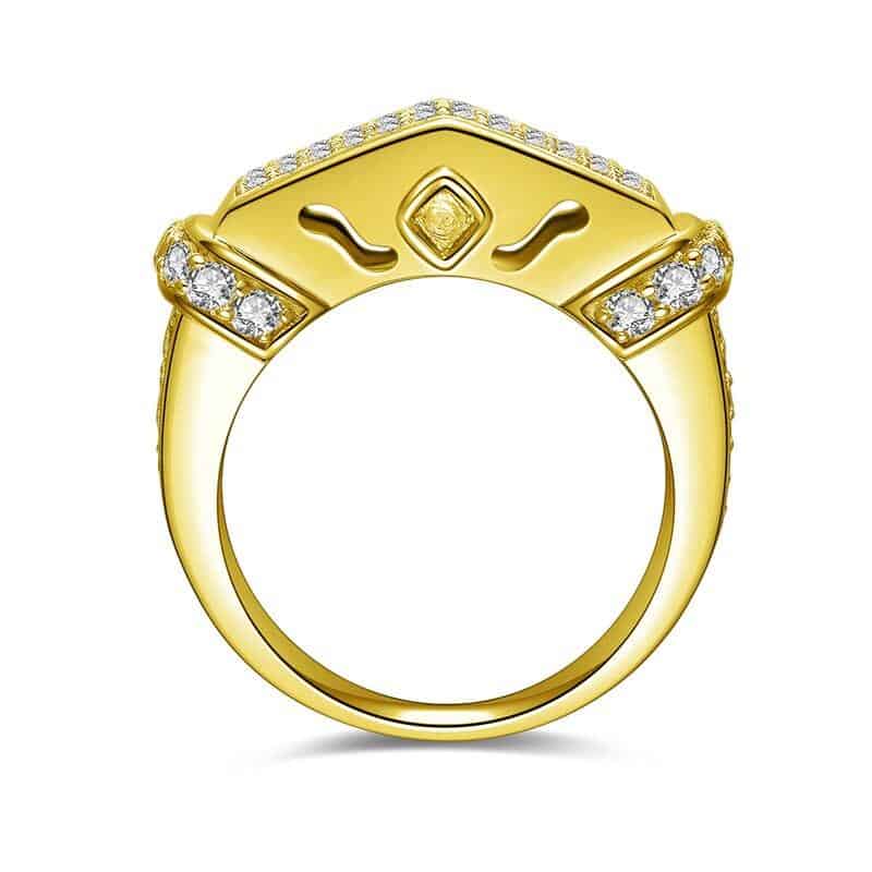 AINUOSHI Real Gold Wedding Male Band 14K Solid Yellow Gold Shining Simulated Diamond Cluster Ring Engagement Wedding Men Jewelry