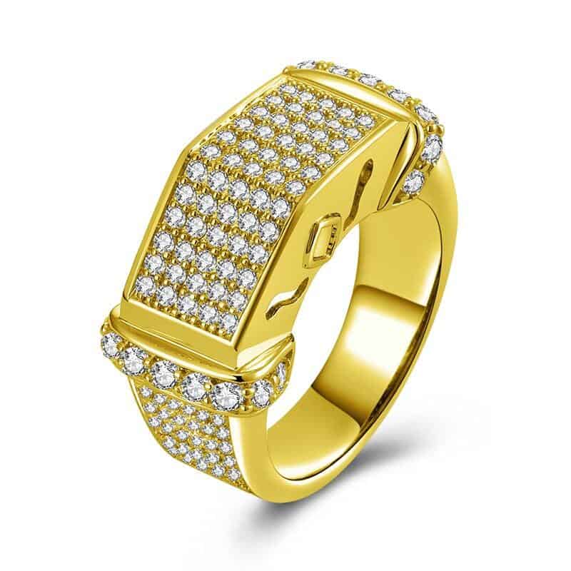 AINUOSHI Real Gold Wedding Male Band 14K Solid Yellow Gold Shining Simulated Diamond Cluster Ring Engagement Wedding Men Jewelry