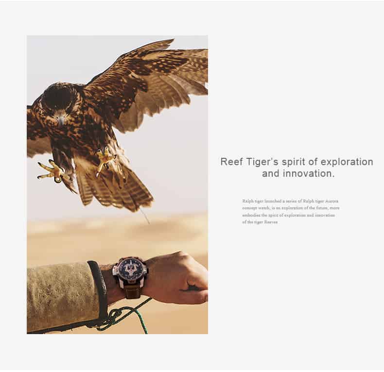 Reef Tiger/RT Brand Military Watches for Men Rose Gold Blue Dial Brown Leather Strap Automatic Watches Relogio Masculino RGA3503