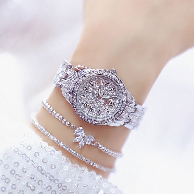Silver Women Bracelet Watches Rose Gold Rhinestone Crystal Ladies Quartz Wristwatch Women Dress Clock Dropshiping montre femme