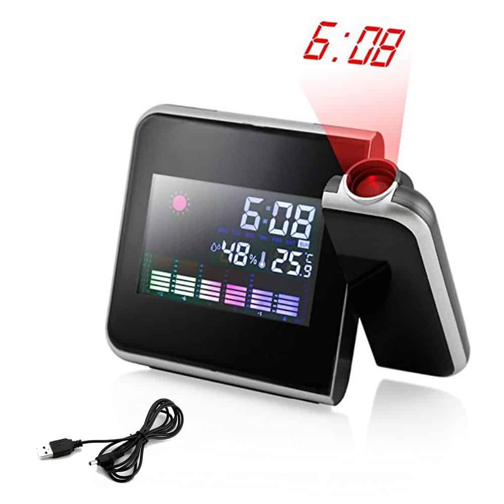 Hot Projection Alarm Clock With Weather Station Thermometer Date Display USB Charger Snooze LED Projection Digital Clock
