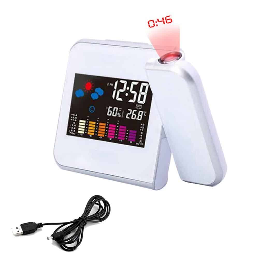 Hot Projection Alarm Clock With Weather Station Thermometer Date Display USB Charger Snooze LED Projection Digital Clock