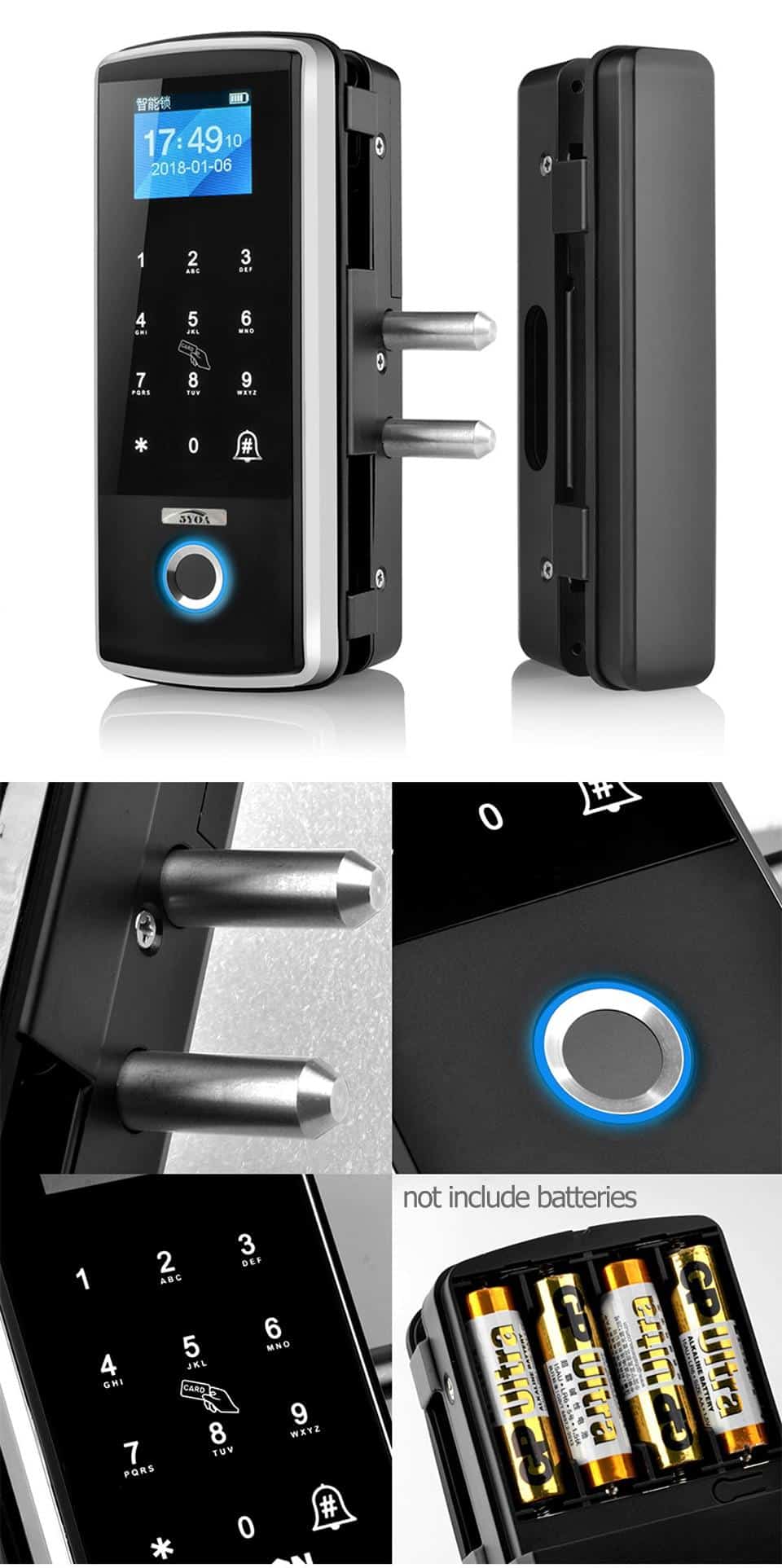 Smart Door Fingerprint Lock Electronic Digital Gate Opener Electric RFID Biometric finger print security Glass Password Card