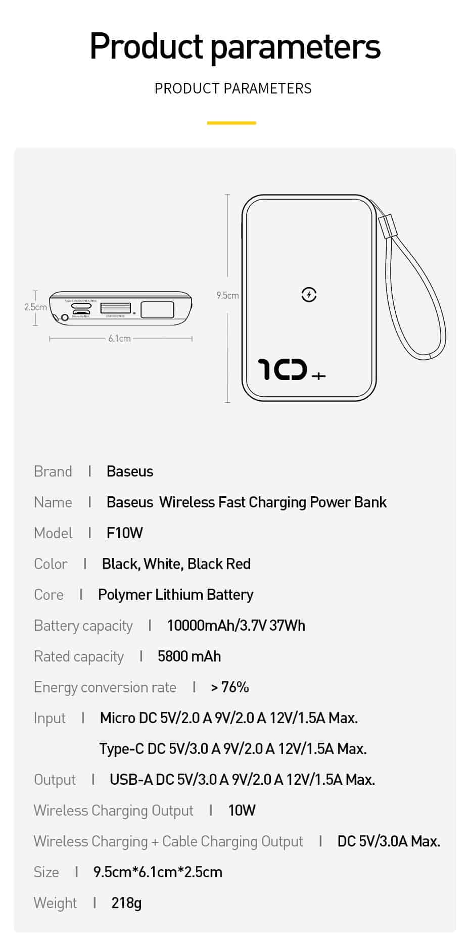 Baseus Quick Charge 3.0 Wireless Power Bank PD QC QC3.0 10000mAh Qi Wireless Charger Powerbank For Xiaomi Mini External Battery