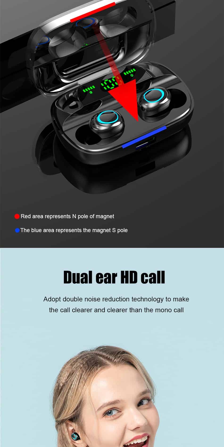 Wireless Bluetooth 5.0 Earphones LED Display TWS Wireless Bluetooth Headphones Touch Control Waterproof Noise Cancelling Headset