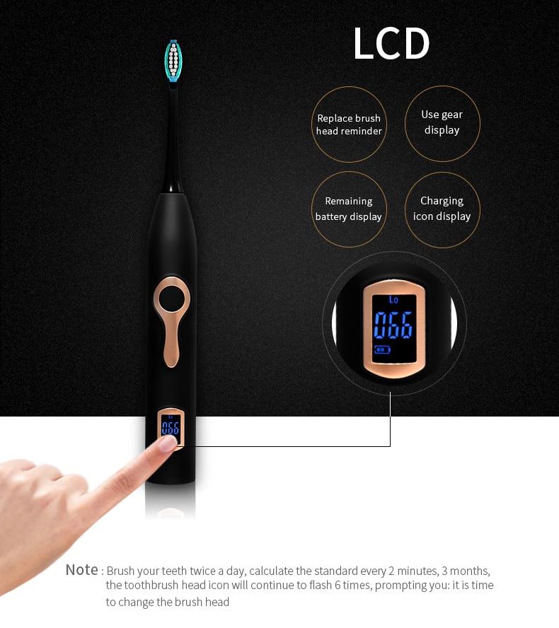 HERE-MEGA Automatic Sonic Electric Timer Toothbrush Ultrasonic Vibrating Whitening Power Rechargeable Tooth Brush USB for Adult