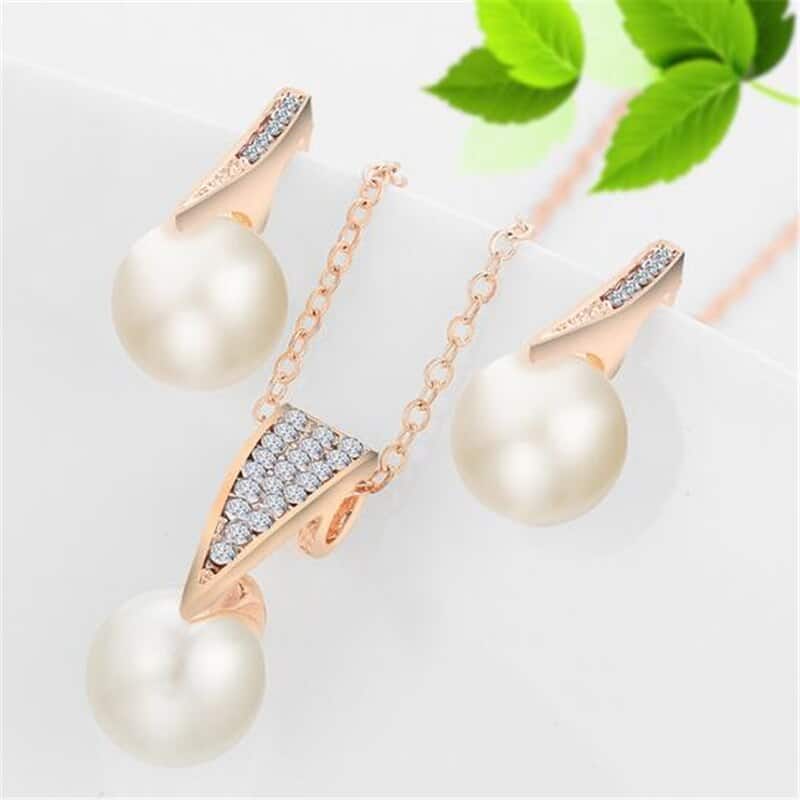 ZOSHI Classic Imitation Pearl necklace Gold-color jewelry set for women Clear Crystal Elegant Party Gift Fashion Costume Jewelry