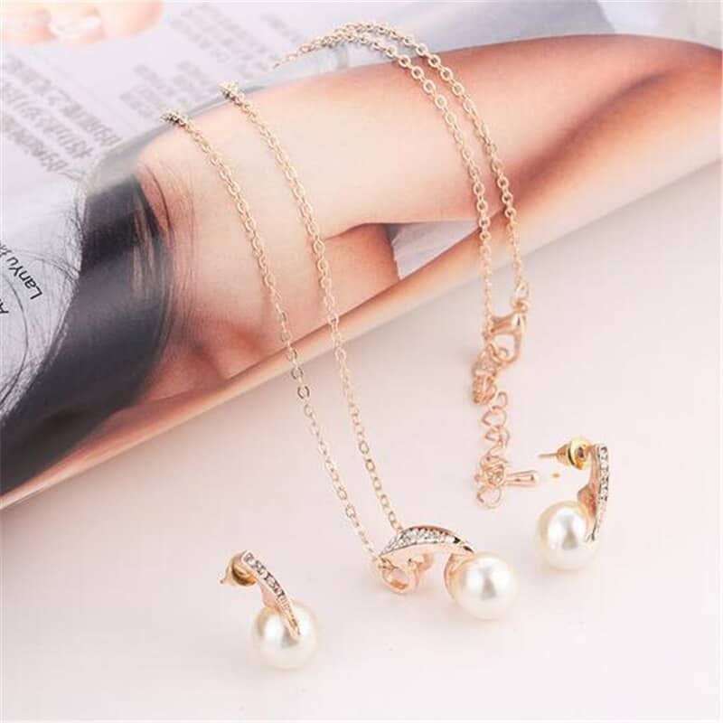 ZOSHI Classic Imitation Pearl necklace Gold-color jewelry set for women Clear Crystal Elegant Party Gift Fashion Costume Jewelry