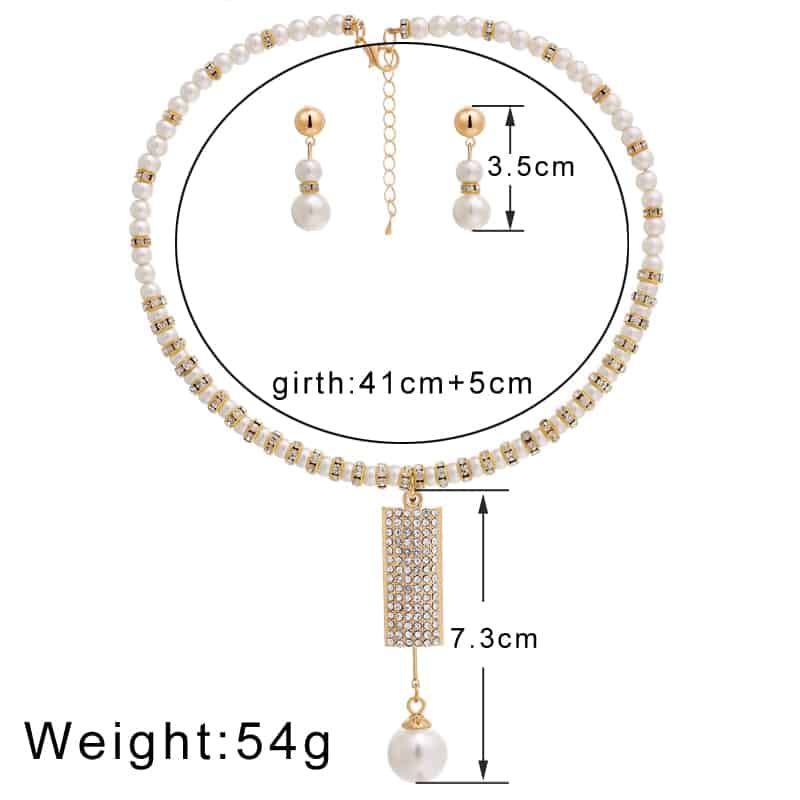 Fashion Crystal Bridal Jewelry Set Gold Color Imitation Pearl Rhinestone Women's Party Necklace Earrings Set Wedding Jewelry