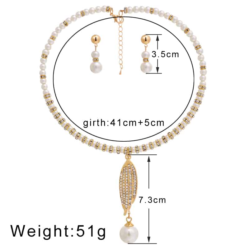 Fashion Crystal Bridal Jewelry Set Gold Color Imitation Pearl Rhinestone Women's Party Necklace Earrings Set Wedding Jewelry