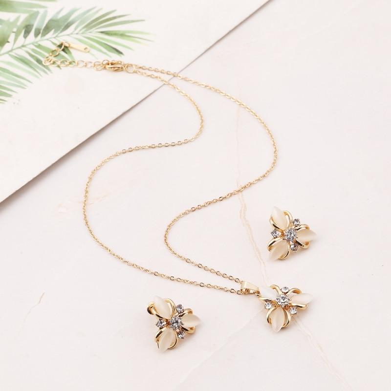 2018 new Pearl Bridal Jewelry Sets Parure Bijoux Femme Pink Natural Stone Opal Tulip Flowers Jewelry Wedding Jewelry Sets
