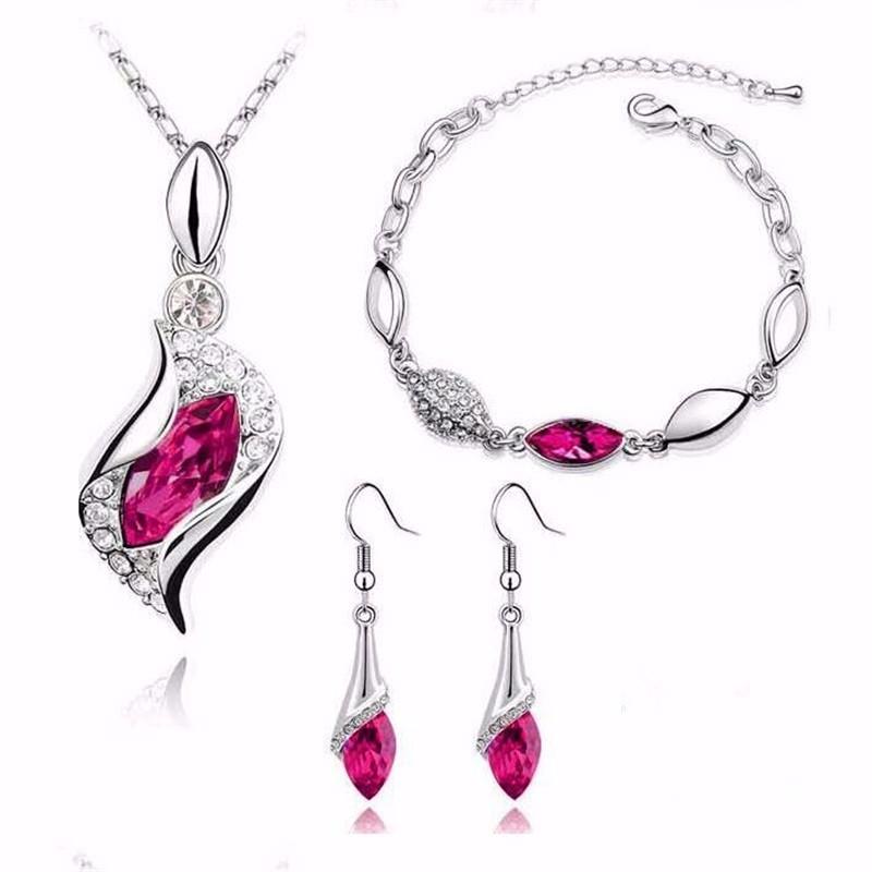 ZOSHI Top Quality Elegant luxury design new fashion Silver plated colorful Austrian crystal drop jewelry sets women gift