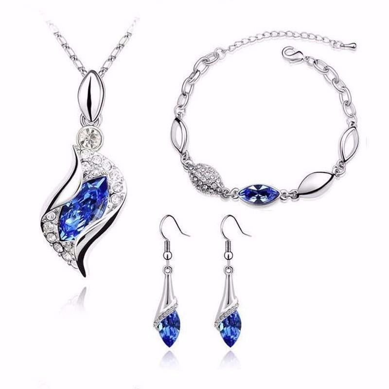 ZOSHI Top Quality Elegant luxury design new fashion Silver plated colorful Austrian crystal drop jewelry sets women gift