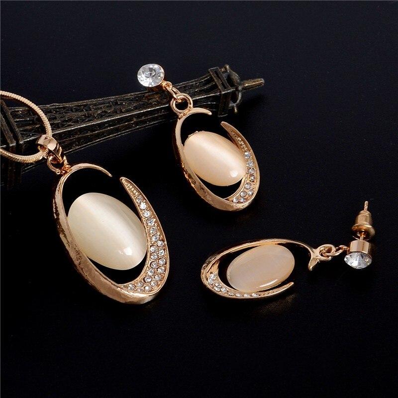 Brand Natural Cat's Eye Stone Jewelry Sets Pendant Necklace Earrings For Women Wedding Crystal Jewelry gold parure bijoux femme