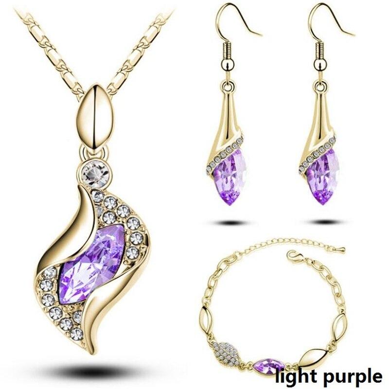 Fashion Wedding Gift Jewelry Gold Color Water Drop Shape Crystal Earrings Necklace Adjustable Bracelets Set Women Jewelry Sets