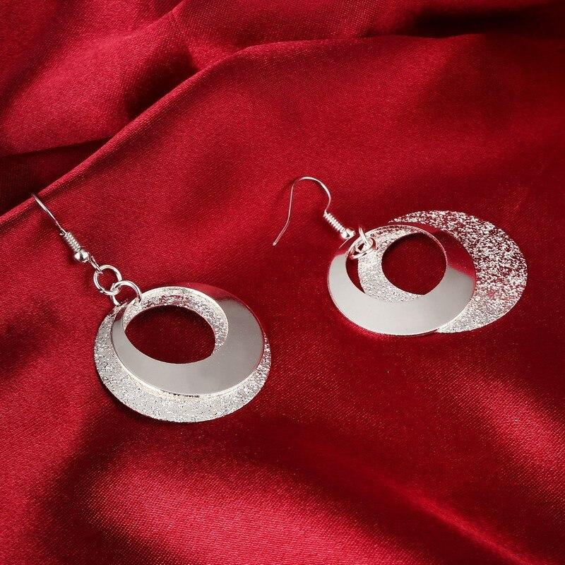 Cheap Price Matte Silver Plated Round Pendant Necklace Earrings Match All Jewelry Set For Women