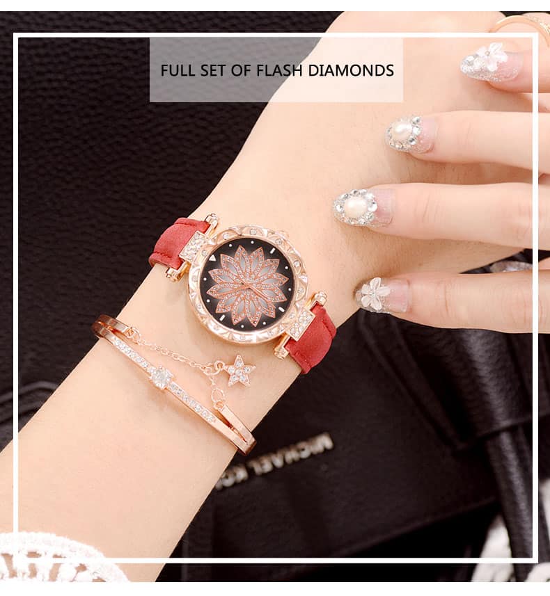 2019 Women Watches Bracelet set Starry Sky Ladies Bracelet Watch Casual Leather Quartz Wristwatch Clock Relogio Feminino