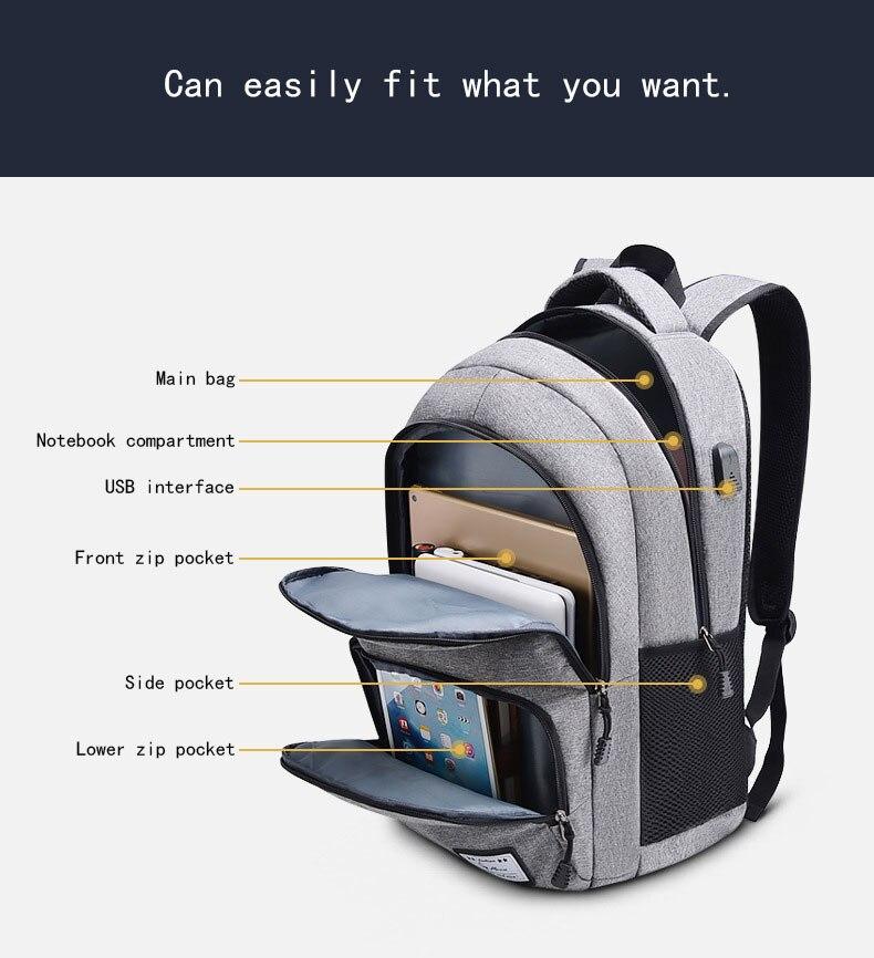 Fashion Backpack Men's Bag Casual Travel Backpack USB Charger Multifunction Waterproof Student Leisure Schoolbag Hanimom