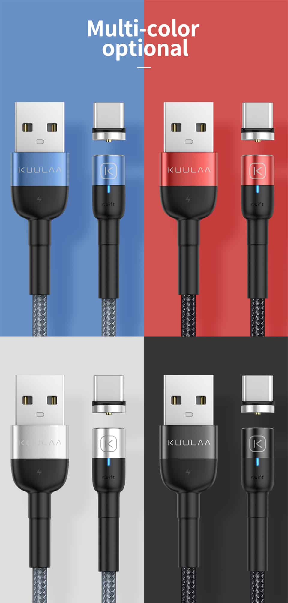KUULAA Magnetic Micro USB Type C Cable For iPhone Xiaomi Android Mobile Phone Fast Charging USB Cable Magnet Charger Wire Cord