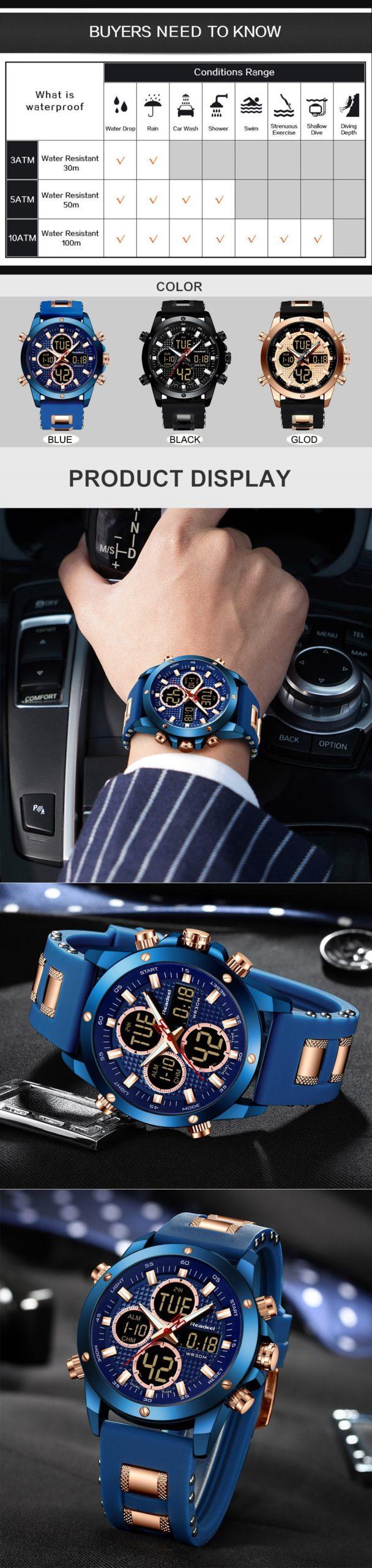 Mens Watches Top Brand Luxury Chronograph Gold Men Watch Quatz Digital Led Sport Watch Men Male Clock Man Waterproof Wristwatch