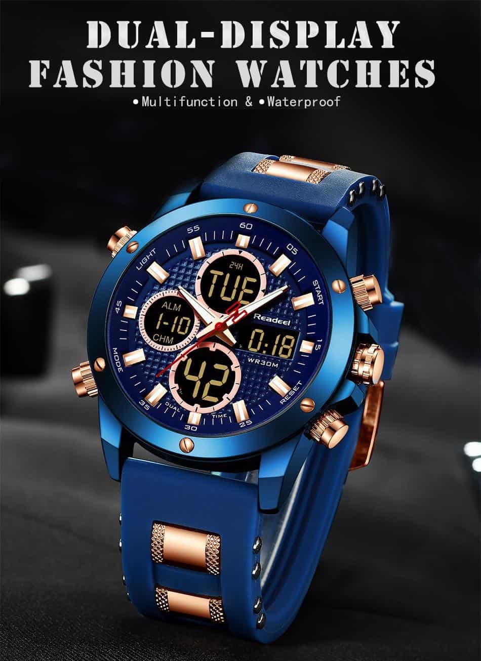Mens Watches Top Brand Luxury Chronograph Gold Men Watch Quatz Digital Led Sport Watch Men Male Clock Man Waterproof Wristwatch