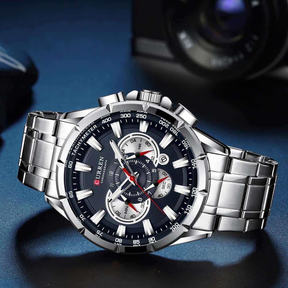 CURREN Luxury Brand Men's Watch Blue Quartz Wristwatch Sports Chronograph Clock Male Stainless Steel Band Fashion Business Watch