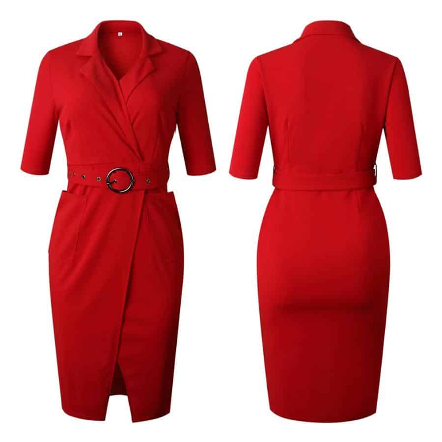GuyuEra Africa Europe and America High Quality Suit Collar Three-dimensional Pocket Commuter Large Size Dress With Belt