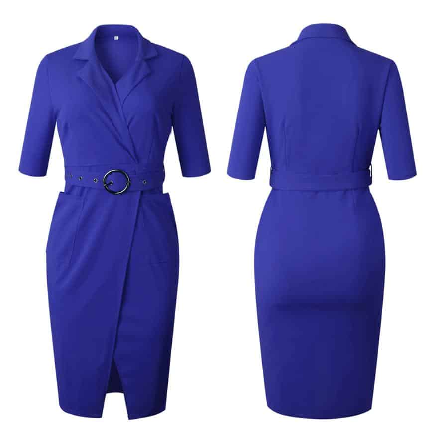 GuyuEra Africa Europe and America High Quality Suit Collar Three-dimensional Pocket Commuter Large Size Dress With Belt