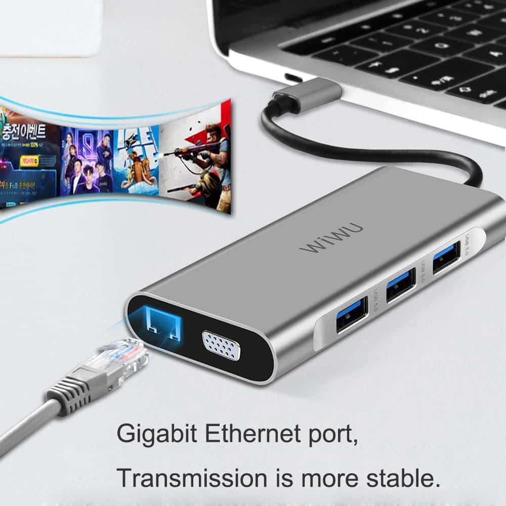WIWU 10 in 1 USB Hub for MacBook USB C to HDMI/VGA/RJ45 Thunderbolt 3 Adapter for Dell/Samsung/Huawei P20 Pro Type-c USB 3.0 Hub