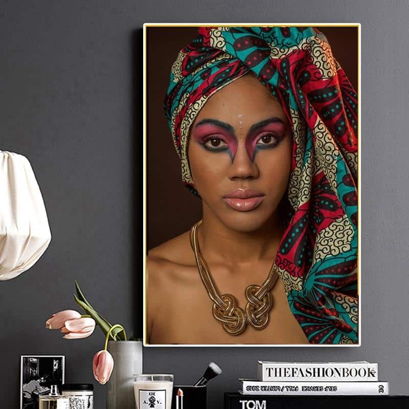 Nude African Woman Indian Headband Portrait Canvas Painting Cuadros Posters and Prints Wall Art Picture for Living Room Decor
