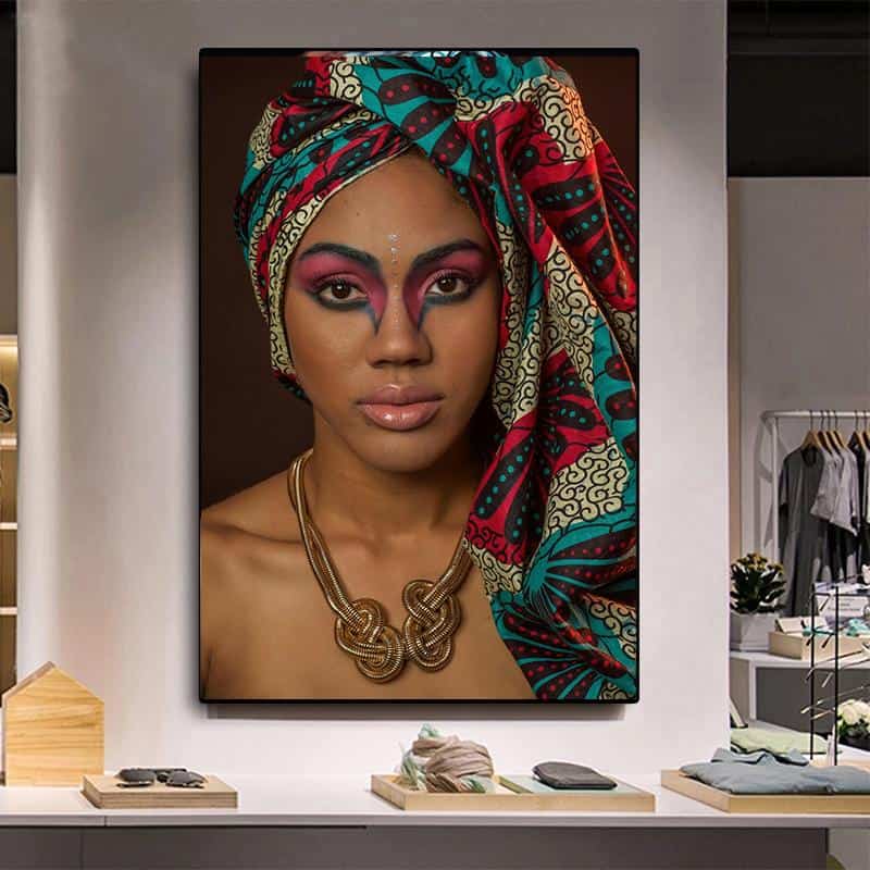Nude African Woman Indian Headband Portrait Canvas Painting Cuadros Posters and Prints Wall Art Picture for Living Room Decor