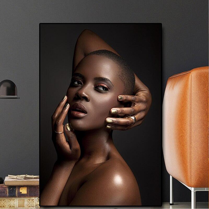 Black and Gold Sexy Nude African Art Woman Oil Painting on Canvas Cuadros Posters and Prints Wall Art Picture for Living Room