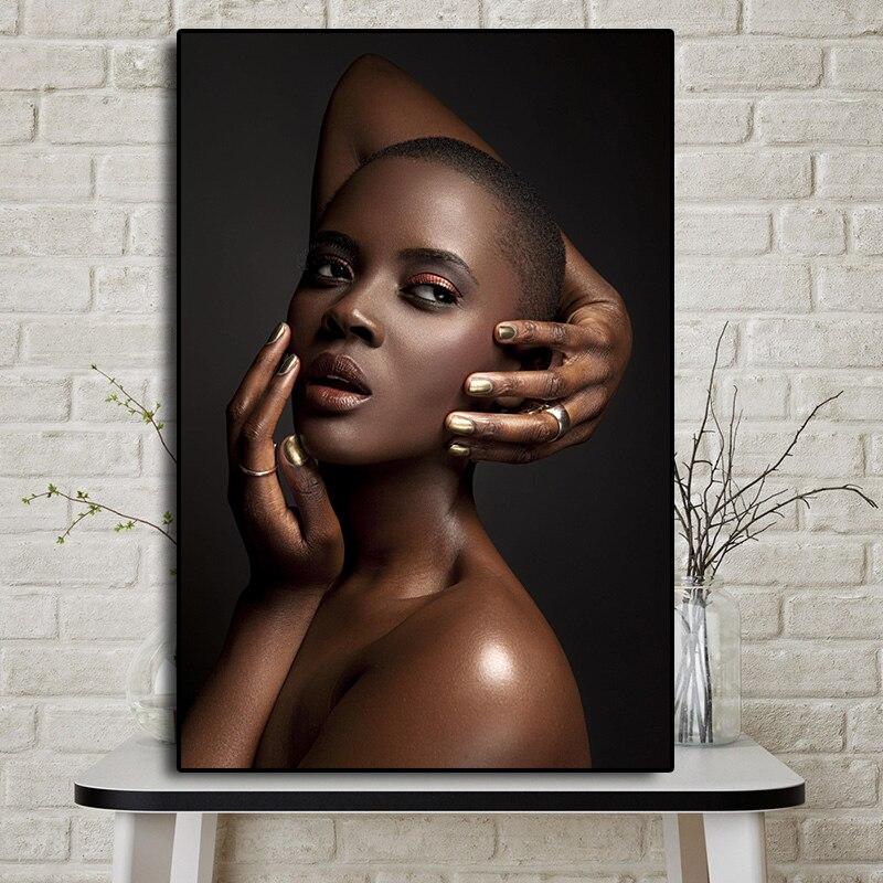 Black and Gold Sexy Nude African Art Woman Oil Painting on Canvas Cuadros Posters and Prints Wall Art Picture for Living Room