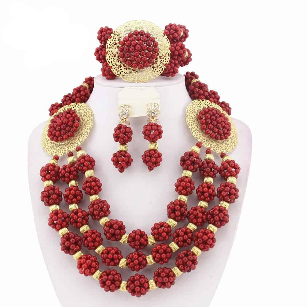 African beads Jewelry Set Coral Beaded Necklace Set Nigerian Wedding Beads Jewelry Set W5911
