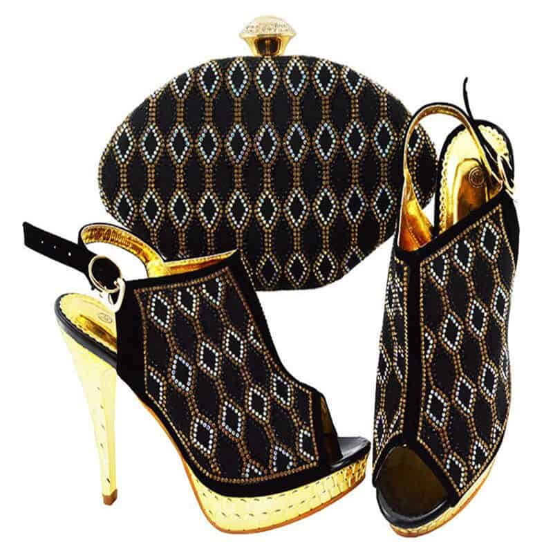 Africa Style PU With Rhinestone High Heels Shoes And Bag Matching Set New Fashion Woman Shoes And Bag Set For Wedding Party