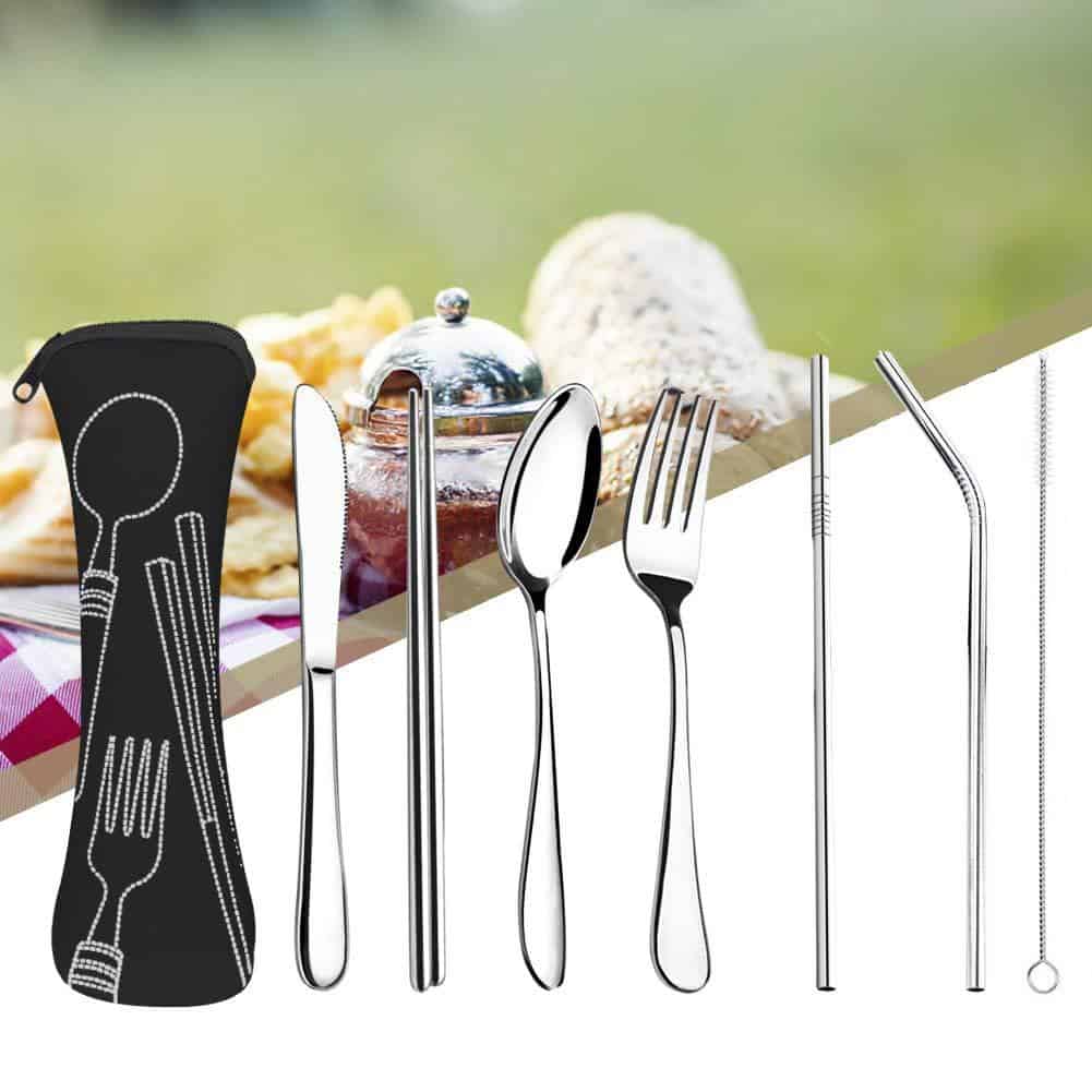 1Set Stainless Steel Cutlery Set 7Pcs Dinnerware Fork Spoon Dinner Tableware Portable Dinnerware Sets